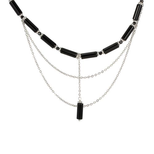 Gemstone Necklaces, with Brass, with 5cm extender chain, silver color plated, fashion jewelry & for woman, black Approx 40 cm 