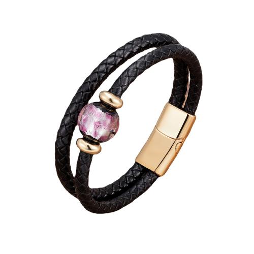 bracelet de cordon en PU , cuir PU, avec Pierre naturelle & Acier inoxydable 304, Placage ionique sous vide, bijoux de mode & unisexe, plus de couleurs à choisir Environ 21 cm, Vendu par PC