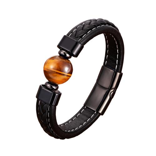 bracelet de cordon en PU , cuir PU, avec Pierre naturelle & Acier inoxydable 304, Placage ionique sous vide, bijoux de mode & unisexe, plus de couleurs à choisir Environ 21 m, Vendu par PC