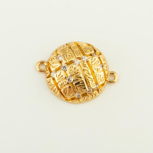 Cubic Zirconia Micro Pave Brass Connector, Round, gold color plated, DIY & micro pave cubic zirconia & 1/1 loop 