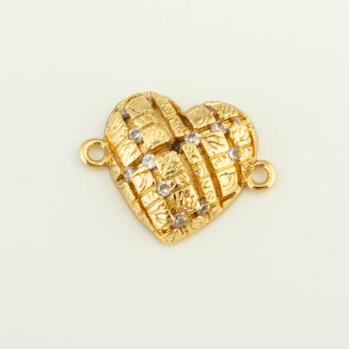 Cubic Zirconia Micro Pave Brass Connector, Heart, gold color plated, DIY & micro pave cubic zirconia & 1/1 loop 