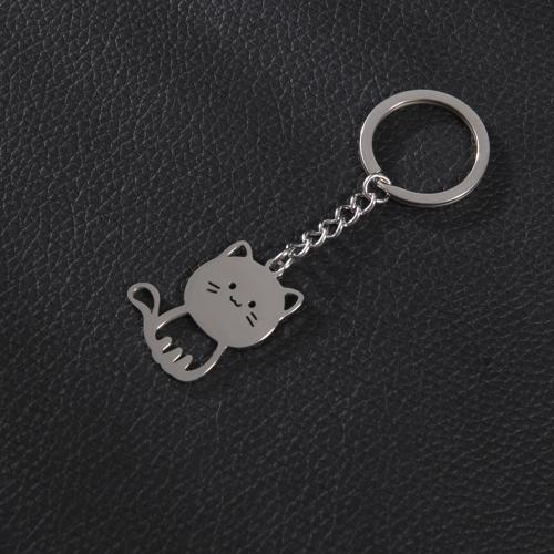 Stainless Steel Key Chain, 304 Stainless Steel, Cat, plated, fashion jewelry 