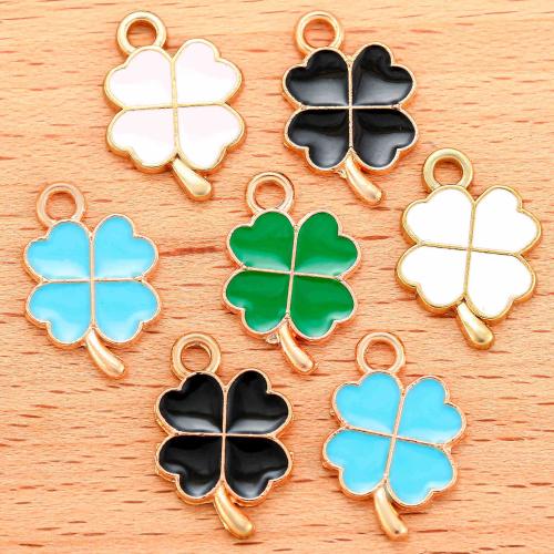 Zinc Alloy Enamel Pendants, Four Leaf Clover, gold color plated, DIY 