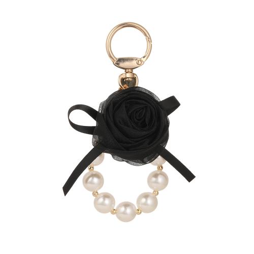 Plastic Key Chain, Zinc Alloy, with Etamine & Plastic Pearl, Flower, plated, fashion jewelry 