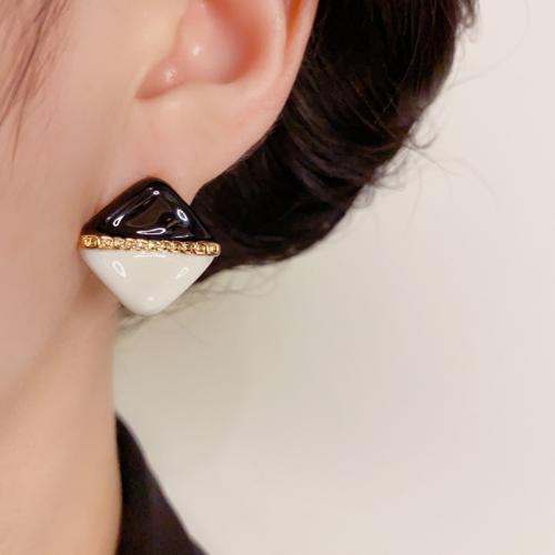 Brass Stud Earring, real gold plated, for woman & enamel 