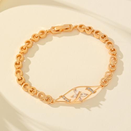 Bracelet cubique en laiton zircon pavent, Placage, pavé de micro zircon & pour femme, Or, Vendu par PC[