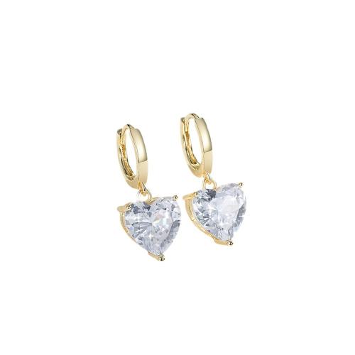 Cubic Zirconia Micro Pave Brass Earring, Heart, plated, micro pave cubic zirconia & for woman 