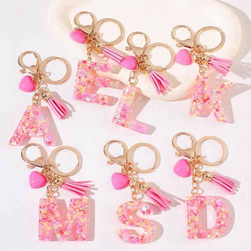 Zinc Alloy Key Clasp, with Resin, epoxy gel, letters are from A to Z & multifunctional golden, Product package size 