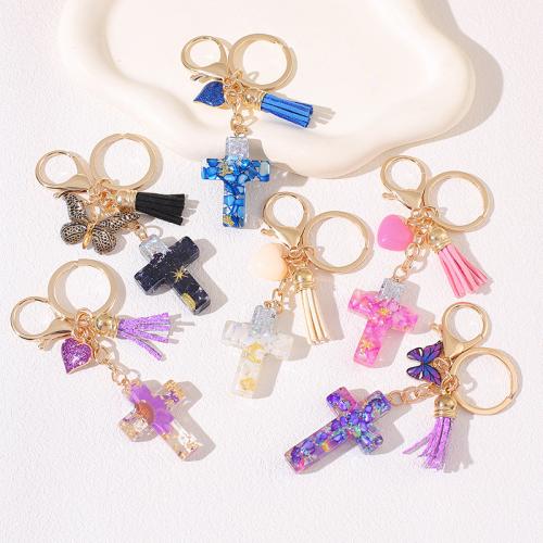 Zinc Alloy Key Clasp, with Dried Flower & Gemstone & Resin, epoxy gel, multifunctional 