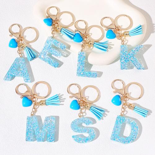 Zinc Alloy Key Clasp, with Resin, epoxy gel, letters are from A to Z & multifunctional golden, Product package size 