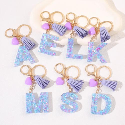 Zinc Alloy Key Clasp, with Resin, epoxy gel, letters are from A to Z & multifunctional golden, Product package size 