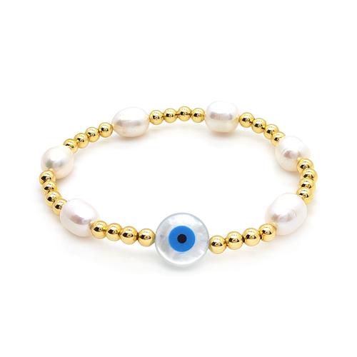 Mal pulsera ojo, metal, con Nácar & Perlas cultivadas de agua dulce, Joyería & para mujer, dorado, Vendido por UD