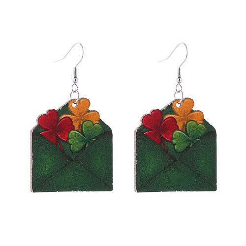 Wood Earring, Zinc Alloy, with Wood, printing & for woman 