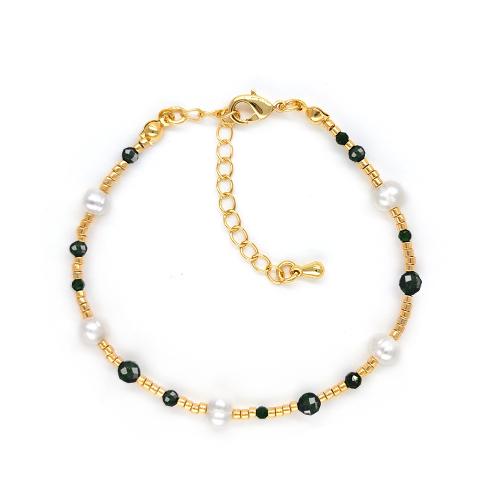 Brass Bracelets, with Seedbead & Gemstone & Freshwater Pearl, fashion jewelry & for woman 