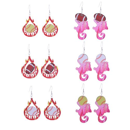 Wood Earring, Zinc Alloy, with Wood, printing & for woman 