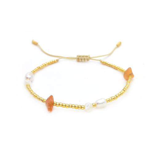 Brass Bracelets, with Seedbead & Natural Gravel & Wax Cord & Shell & Freshwater Pearl & for woman 