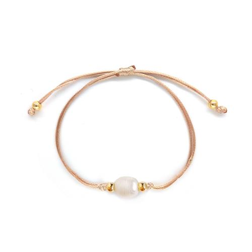 Bracelet cubique en laiton zircon pavent, avec corde de cire & perle d'eau douce cultivée, styles différents pour le choix & pavé de micro zircon & pour femme, plus de couleurs à choisir, Vendu par PC[