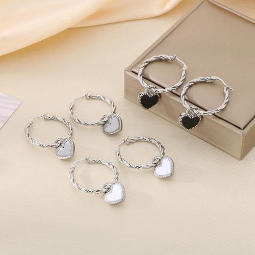 Stainless Steel Drop Earring, 304 Stainless Steel, Heart, Vacuum Ion Plating, for woman & enamel 