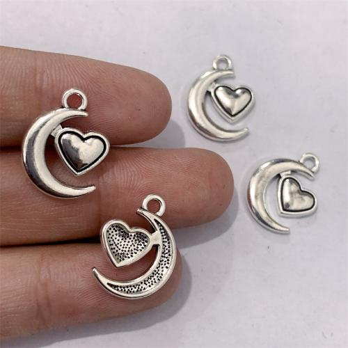 Zinc Alloy Heart Pendants, Moon, antique silver color plated, DIY 