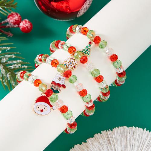 Zinc Alloy Christmas Bracelet, with Glass, Vacuum Ion Plating, Christmas Design & enamel & with rhinestone 