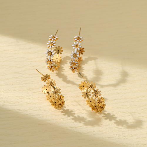 Stainless Steel Stud Earring, 304 Stainless Steel, Flower, 18K gold plated, fashion jewelry & for woman 30mm 