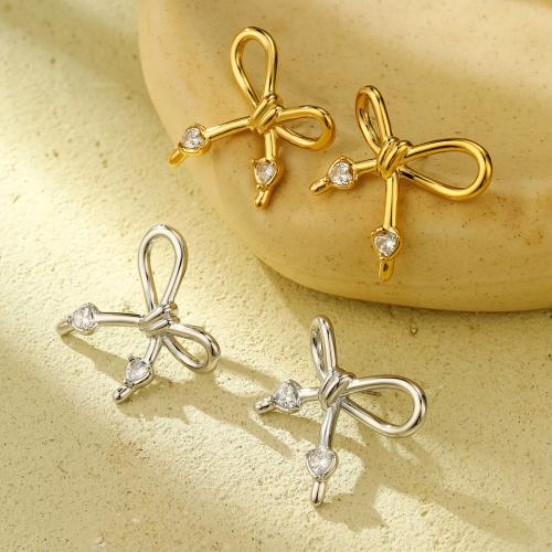 Stainless Steel Rhinestone Stud Earring, 304 Stainless Steel, Bowknot, fashion jewelry & for woman & with rhinestone 