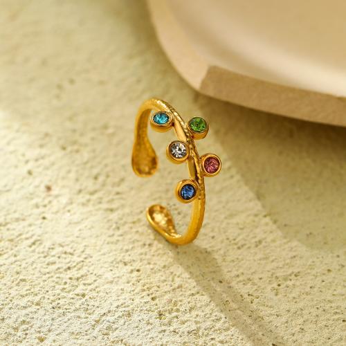 Rhinestone Stainless Steel Finger Ring, 304 Stainless Steel, fashion jewelry & for woman & with rhinestone, golden 