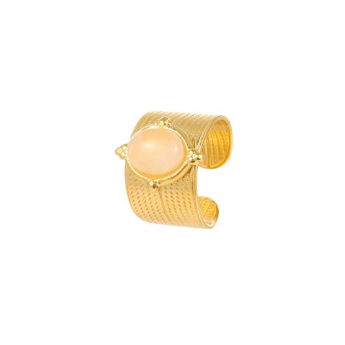 Edelstein Edelstahl Fingerring, 304 Edelstahl, mit Naturstein, Modeschmuck & für Frau, goldfarben, verkauft von PC[