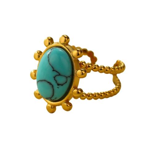 Pierre précieuse bague en acier inoxydable, Acier inoxydable 304, avec turquoise, bijoux de mode & pour femme, doré, Vendu par PC[