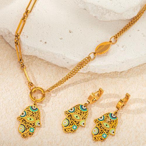 Enamel Stainless Steel Jewelry Sets, 304 Stainless Steel, with 5cm extender chain, 18K gold plated & for woman, golden Approx 45 cm 