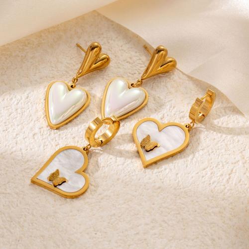 Stainless Steel Drop Earring, 304 Stainless Steel, with Pearl Oyster, Heart, fashion jewelry & for woman, golden 