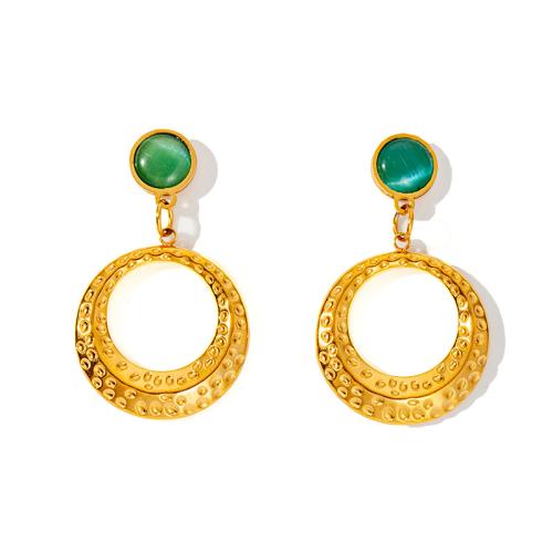 Stainless Steel Drop Earring, 304 Stainless Steel, with Emerald, fashion jewelry & for woman, golden 