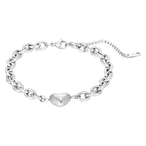 Stainless Steel Chain Bracelets, 304 Stainless Steel, with 6cm extender chain, Heart, Vacuum Ion Plating, fashion jewelry & for woman Approx 20 cm 