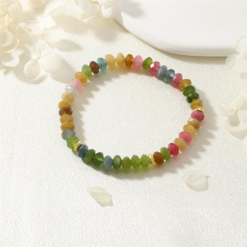 Bracelet de tourmaline, avec laiton, Placage de couleur d'or, bijoux de mode & pour femme, multicolore Environ 16-17 cm, Vendu par PC[