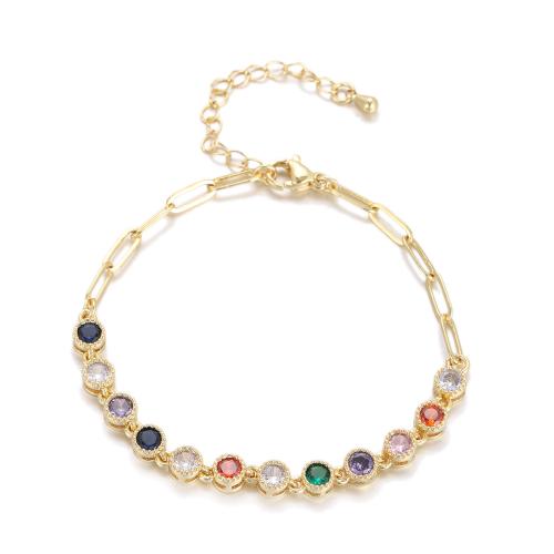 Pulseras de latón Zircon cúbico, metal, con cúbica circonia, chapado en color dorado, Joyería & para mujer, más colores para la opción, longitud:aproximado 18-23 cm, Vendido por UD