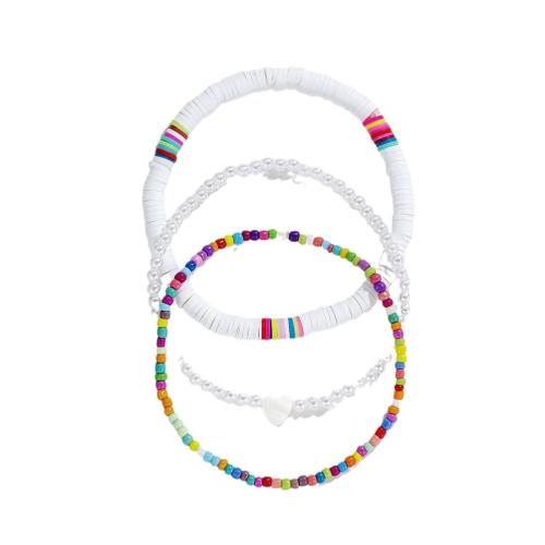 Fashion Jewelry Anklet, argile de polymère, avec Seedbead & perle de plastique, bijoux de mode, couleurs mélangées é, Vendu par fixé