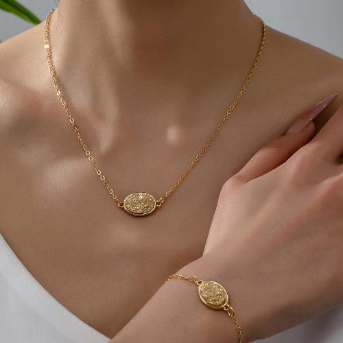 Fashion Zinc Alloy Jewelry Sets, bracelet & necklace, with Gemstone, plated, for woman 