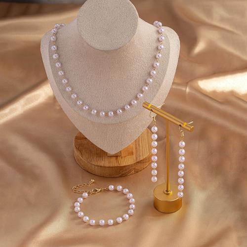 Fashion Zinc Alloy Jewelry Sets, bracelet & earring & necklace, with Plastic Pearl, plated, for woman, gold 