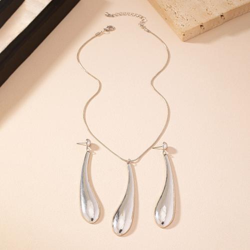 Fashion Zinc Alloy Jewelry Sets, Stud Earring & necklace, plated, for woman, silver color 