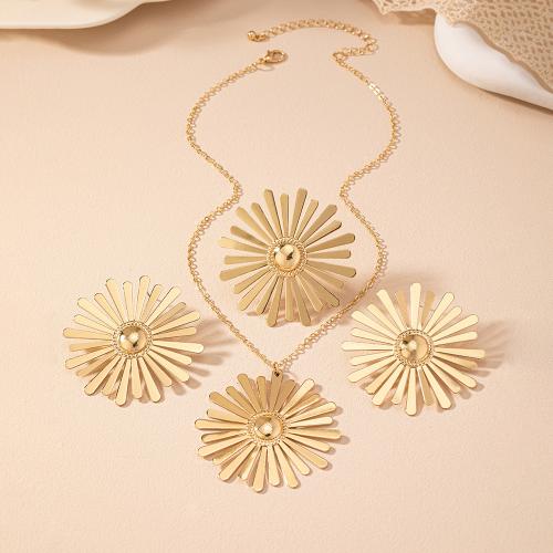 Fashion Zinc Alloy Jewelry Sets, Stud Earring & finger ring & necklace, plated, for woman, gold 