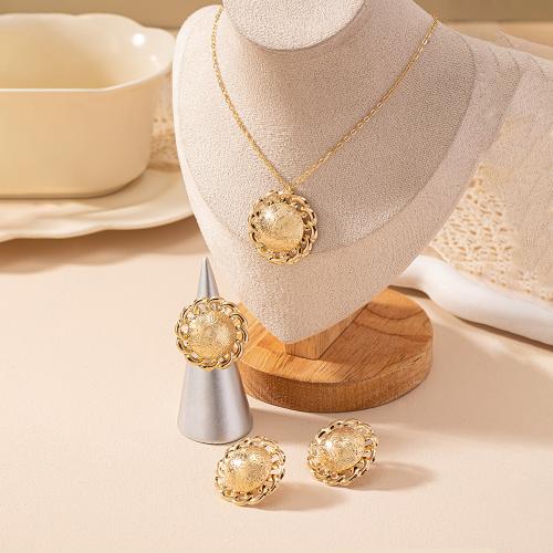 Fashion Zinc Alloy Jewelry Sets, Stud Earring & finger ring & necklace, plated, for woman, gold 