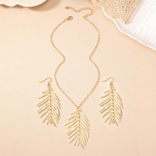 Fashion Zinc Alloy Jewelry Sets, earring & necklace, Leaf, plated, for woman, gold 