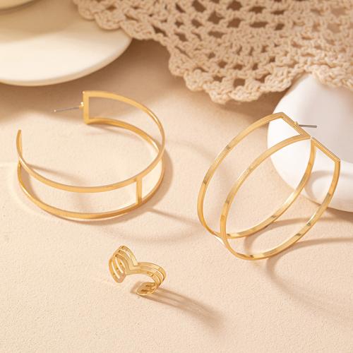 Fashion Zinc Alloy Jewelry Sets, Stud Earring & finger ring, plated, for woman, gold 