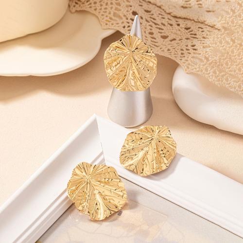 Fashion Zinc Alloy Jewelry Sets, Stud Earring & finger ring, plated, for woman, gold 