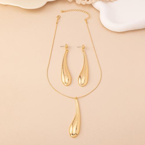 Fashion Zinc Alloy Jewelry Sets, Stud Earring & necklace, plated, for woman, gold 