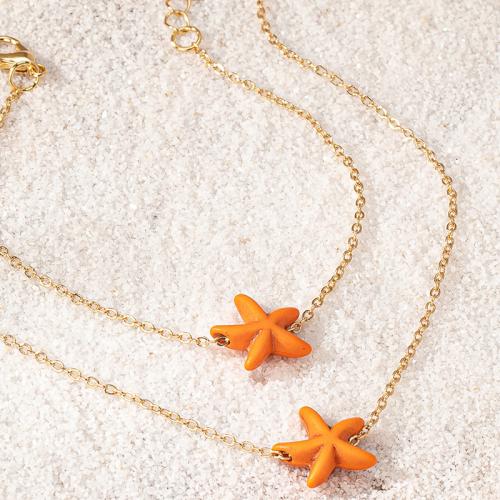 Acrylic Necklace, Zinc Alloy, bracelet & necklace, with Acrylic, Starfish, plated, for woman, gold 