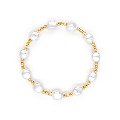 Brass Bracelets, with Plastic Pearl, fashion jewelry & for woman, golden 