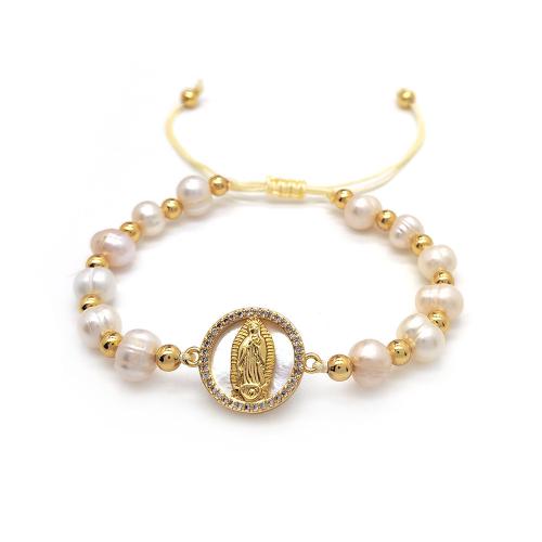 Gemstone Pearl Bracelets, Brass, with Gemstone & Shell & Freshwater Pearl & for woman 