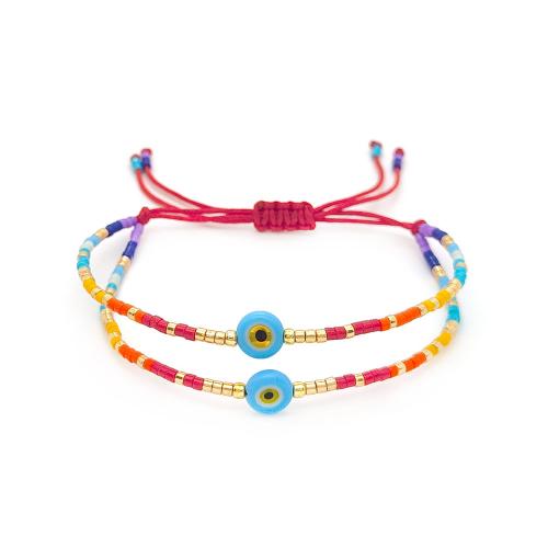 Evil Eye Lampwork Bracelets, with Seedbead & Wax Cord, folk style & for woman, mixed colors [