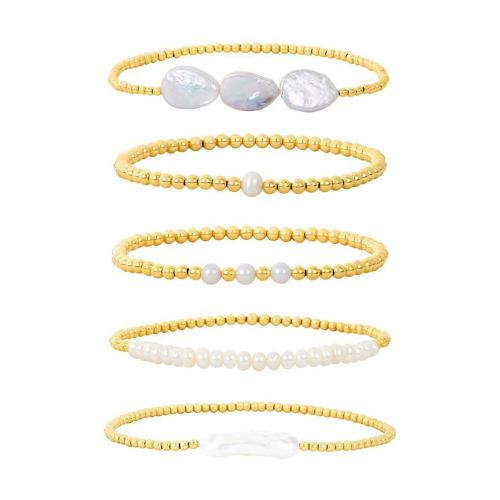 Cultured Freshwater Pearl Brass Bracelet, with Freshwater Pearl & for woman, golden 